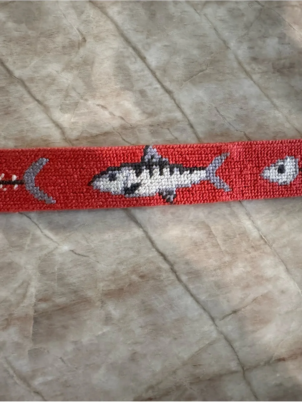 Kids Smathers & Branson Orange Needlepoint Leather Belt with Shark Motif
